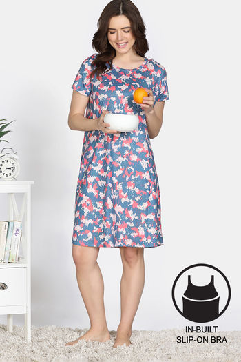 Buy Zivame Dream Daze Knit Poly Knee Length Nightdress - Deep Sea Coral